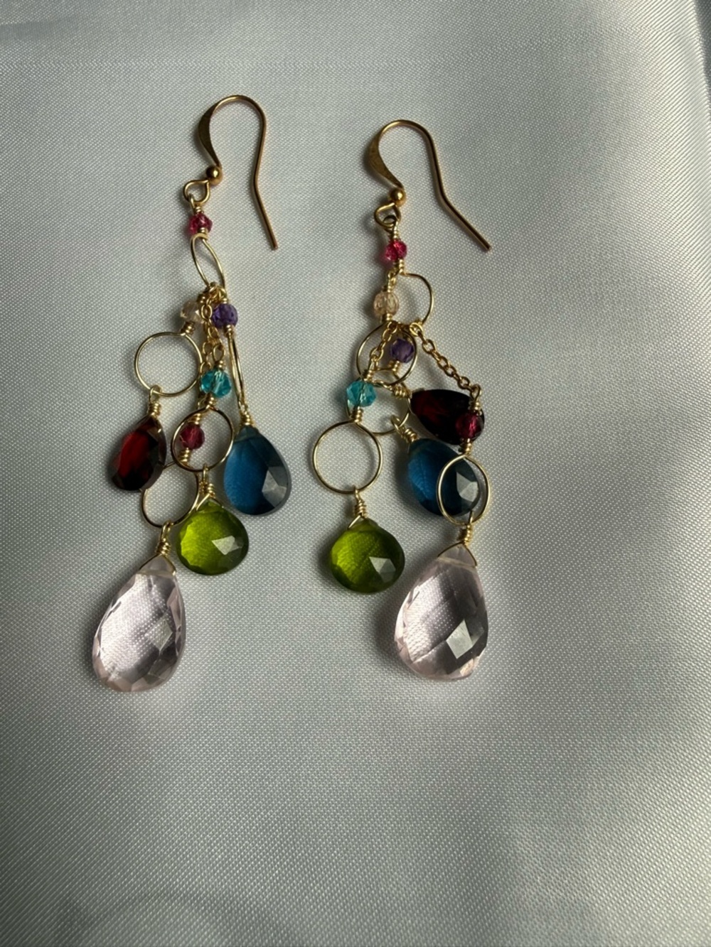 Multi-Color Gem Drop Dangle Earrings - Gold Tone